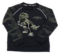 Černá mikina s army rukávy a dinosaurem Pep&Co