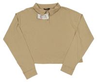 Nové - Béžové crop triko s límečkem New Look