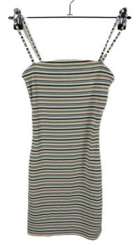 Dámské khaki-růžovo-bílé pruhované žebrované šaty H&M