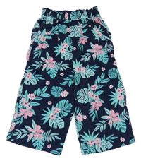 Tmavomodré květované lehké culottes kalhoty s listy Y.F.K.