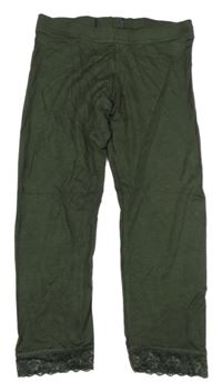 Khaki capri legíny s krajkou