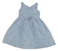 Modro-bílé pruhované plátěné šaty s třešničkami H&M
