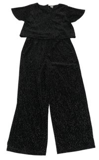 Černo-stříbrný sametový vzorovaný culottes overal Dunnes
