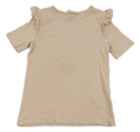 Světlerůžové žebrované tričko s volánky H&M
