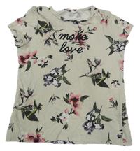 Béžové květované tričko s nápisem H&M