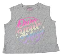 Šedý melírovaný crop top s nápisem Primark