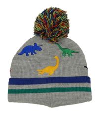 Šedá čepice s dinosaury a bambulí Tu