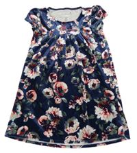 Tmavomodré sametové šaty s květy H&M
