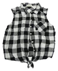 Černo-bílá kostkovaná crop halenka s uzlem H&M