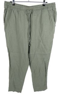Dámské khaki lněné volné kalhoty H&M