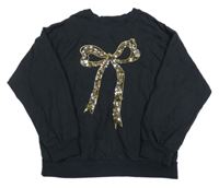 Černá oversize slabá mikina s mašlí s flitry Next