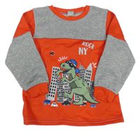 Červeno-šedá mikina s dinosaurem Kiki&Koko