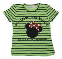 Zeleno-černé pruhované tričko s Minnie s flitry