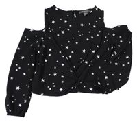 Nové - Černá šifonová crop halenka s hvězdičkami a volnými rameny Primark