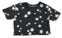 Černé crop tričko s květy PRIMARK
