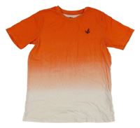 Oranžovo-bílé ombré tričko s výšivkou Tchibo
