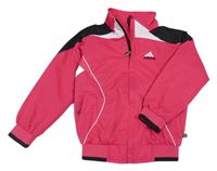 Fuchsiovo-černo-bílá šusťáková sportovní bunda s logem Adidas