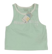 Nové - Mintový žebrovaný crop top s nápisem Primark