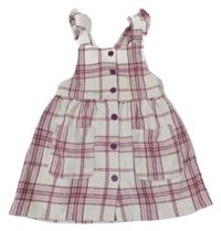 Smetanovo-růžové kostkované vlněné propínací šaty s volánky George