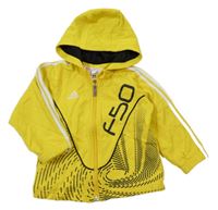 Citronovo-černo-bílá propínací mikina se vzorem a kapucí Adidas