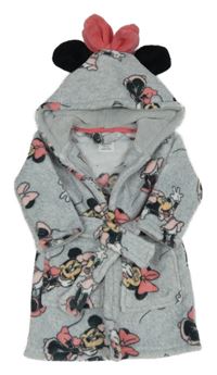 Šedý chlupatý župan s Minnie a kapucí Primark