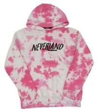 Růžovo-bílá batikovaná mikina s nápisem a kapucí Neverland