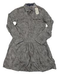 Nové - Šedé vzorované plátěné šaty Petrol