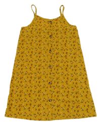 Okrové květované lehké šaty s knoflíčky Primark