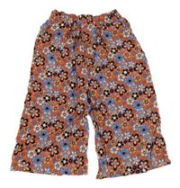 Korálovo-černo-modré květované culottes kalhoty Kiki&Koko