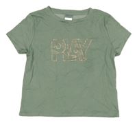 Khaki outdoorové crop tričko s nápisem Decathlon