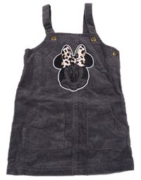 Tmavošedé manšestrové laclové šaty s Minnie Disney