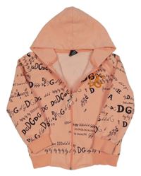 Broskvová propínací mikina s nápisy a kapucí D&G