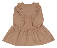 Hnědo-starorůžové kostkované šaty s volánky Primark