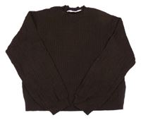 Tmavohnědý žebrovaný vzorovaný crop svetr H&M