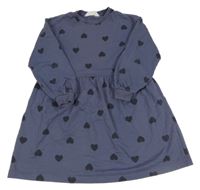 Tmavomodrošedé teplákové šaty se srdíčky H&M