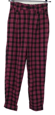 Dámské růžovo-černé kostkované papepbag kalhoty Bershka 
