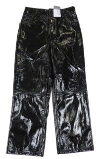 Nové - Černé koženkové lesklé kalhoty Primark