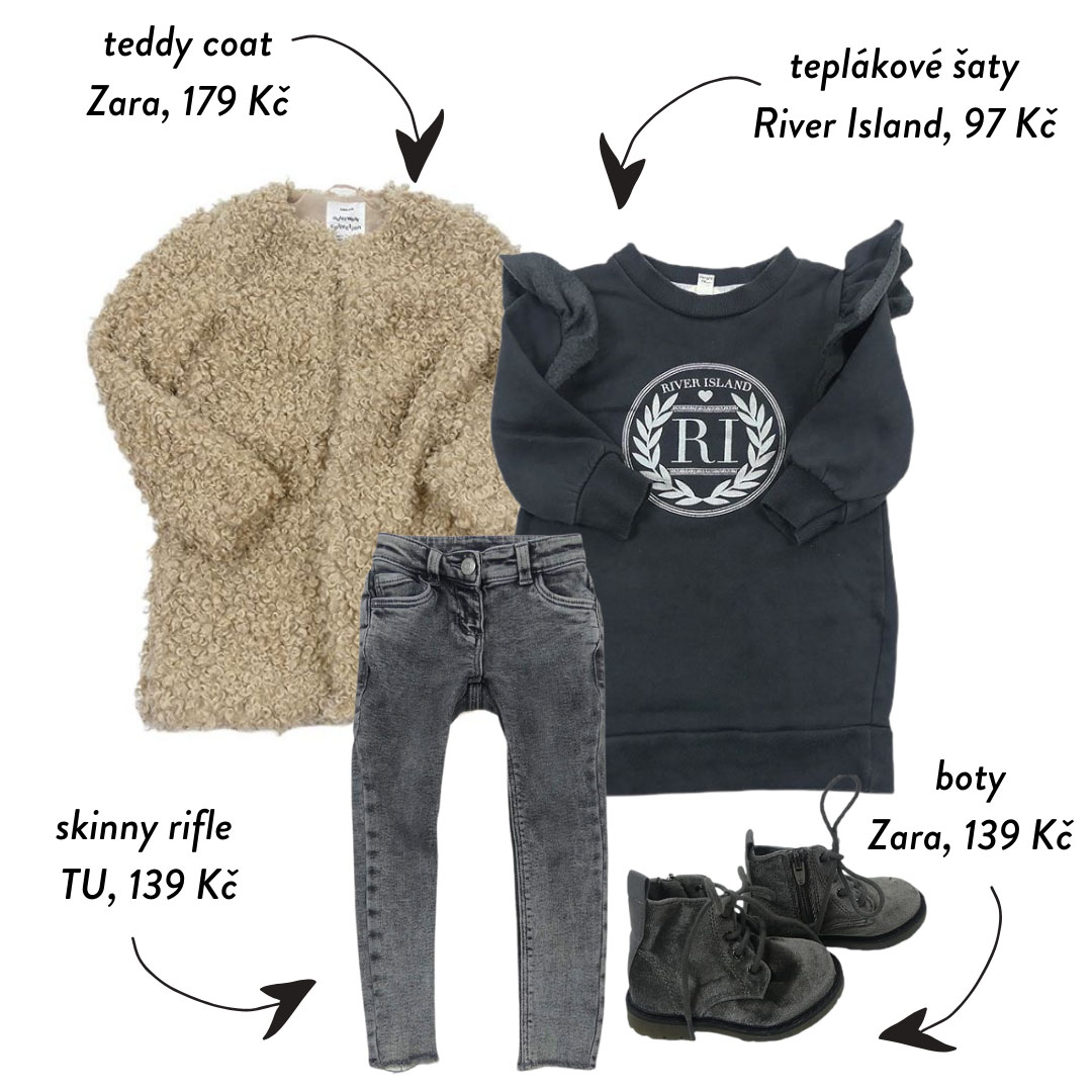 Teddy coat a skinny rifle jsou trendy záležitost, která nepatří jen do dospělého šatníku.